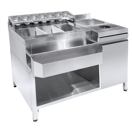 Stație cocktail bar, inclusiv chiuvetă, spălător de pahare, recipiente GN și suport rapid pentru sticle, Combi Steel.