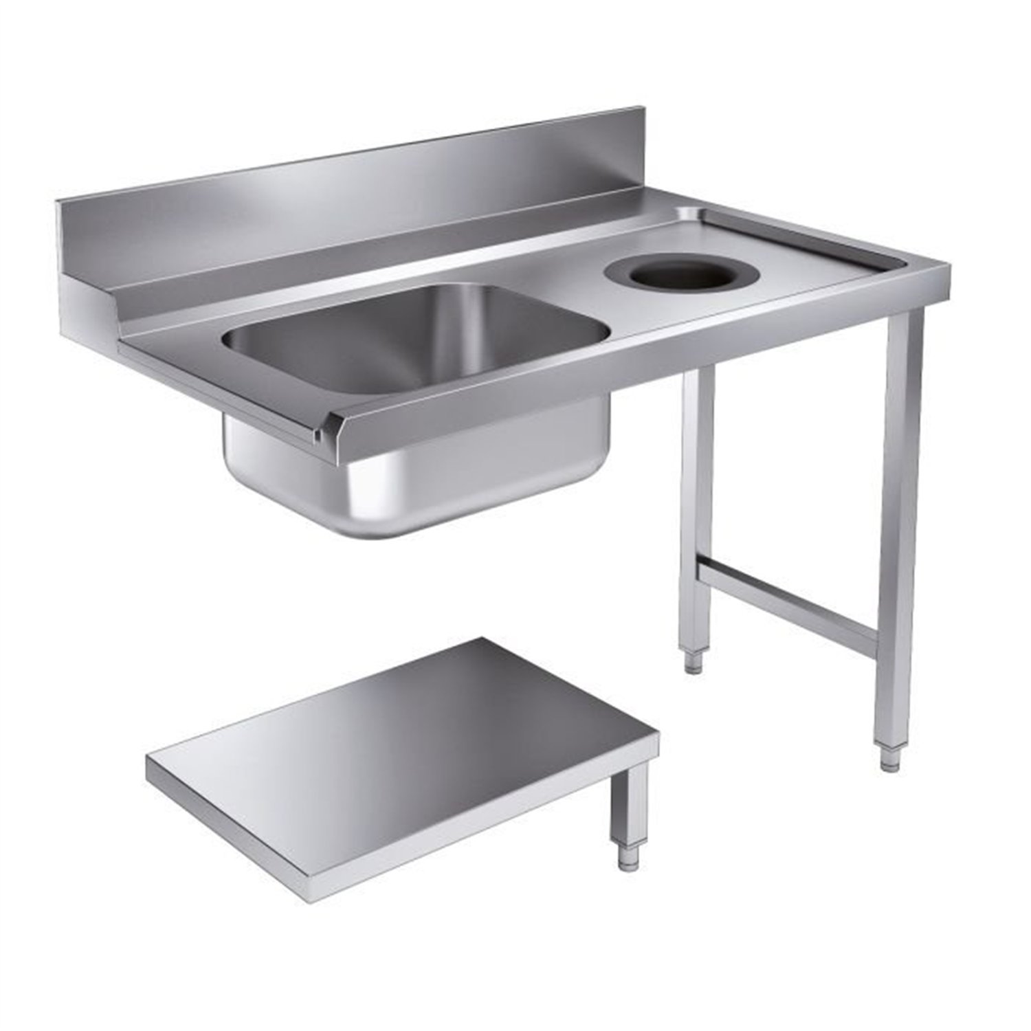 Masă de intrare, raft inferior cu orificiu pentru deșeuri, 1200 dreapta, 7280.0045-0046, Combi Steel