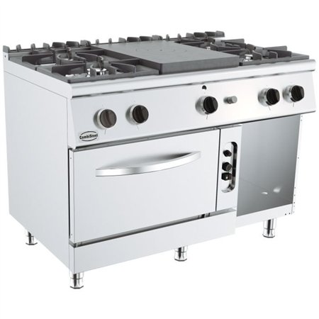 Aragaz profesional cu 4 arzătoare pe gaz, suprafață solidă, BASE 700 SOLID TOP RANGE 4 BU. GAS OVEN, Combi Steel