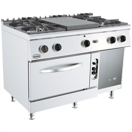 Aragaz profesional cu 4 arzătoare pe gaz, suprafață solidă, BASE 700 SOLID TOP RANGE 4 BU. GAS OVEN, Combi Steel