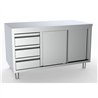 Masă de lucru cu uși glisante și sertare, 700 WORKTABLE SLIDING DOORS DRAWERS LEFT 1400, Combi Steel