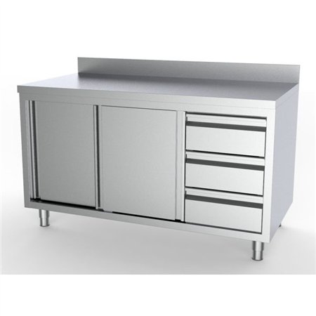 Masă de lucru, cu uși glisante și sertare pe dreapta, 1800 mm, Combi Steel