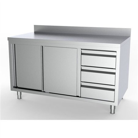 Masă de lucru, cu uși glisante și sertare pe dreapta, 1800 mm, Combi Steel