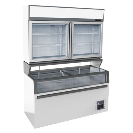 Ladă frigorifică montată pe perete, 2 uși din sticlă, albă, WALL MOUNTED FREEZER UNIT WHITE 2 GLASS DOORS, Combi Steel