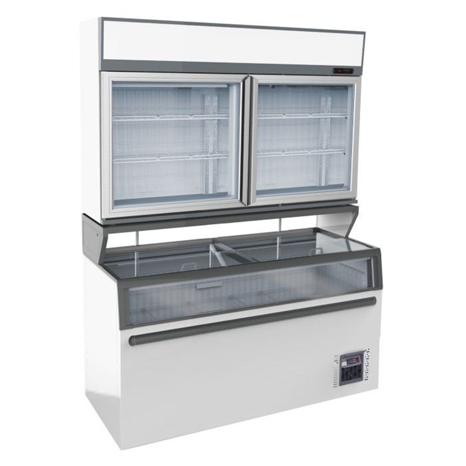 Ladă frigorifică montată pe perete, 2 uși din sticlă, albă, WALL MOUNTED FREEZER UNIT WHITE 2 GLASS DOORS, Combi Steel