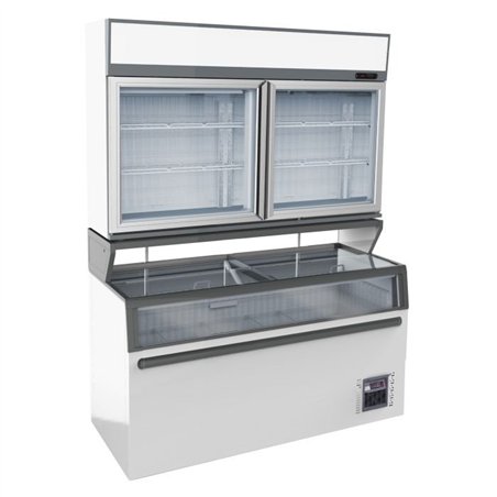 Ladă frigorifică montată pe perete, 2 uși din sticlă, albă, WALL MOUNTED FREEZER UNIT WHITE 2 GLASS DOORS, Combi Steel