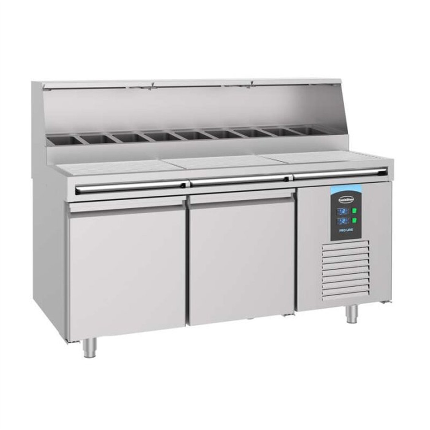 Mese de preparare pizza, 2 uși, 9 compartimente 1/3GN, PIZZA COUNTER 2 DOORS 9x 1/3GN CONTAINER, Combi Steel