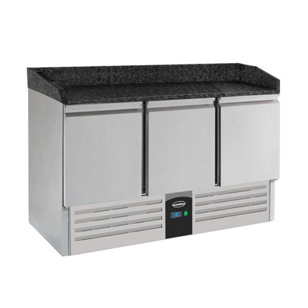 Mese de preparare pizza, 3 uși, blat din granit negru, PIZZA COUNTER 3 DOORS BLACK GRANITE WORKTOP, Combi Steel