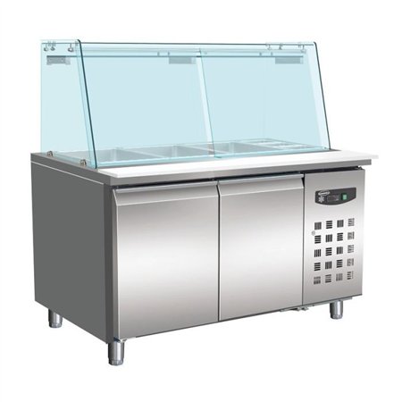 Cască frigorifică pentru patiserie, cu capac din sticlă, 2 uși, 4x 1/1 GN, Combi Steel.