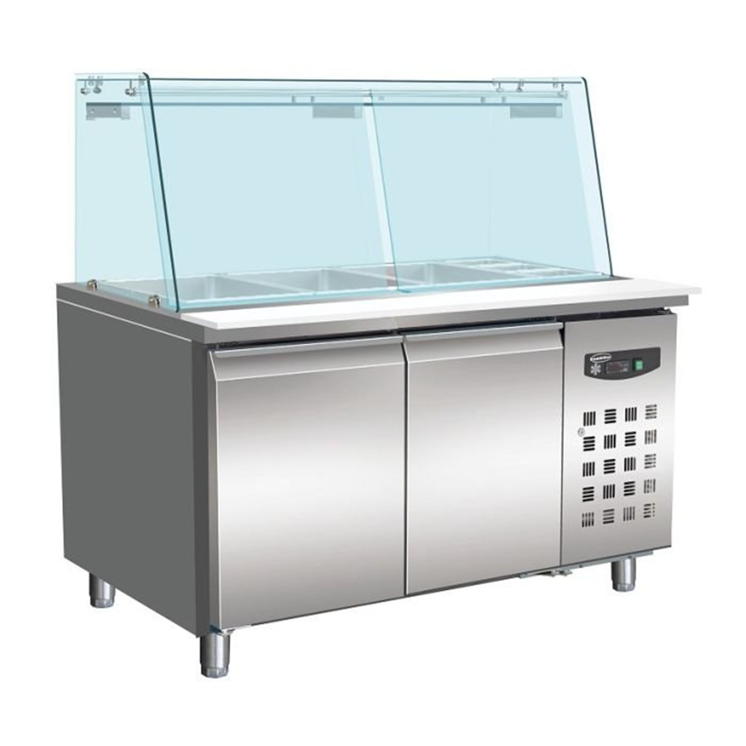 Cască frigorifică pentru patiserie, cu capac din sticlă, 2 uși, 4x 1/1 GN, Combi Steel.