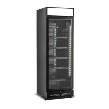 Refrigerator cu ușă din sticlă, negru, cu boxă de iluminat, SVE-450 BLC, Combi Steel