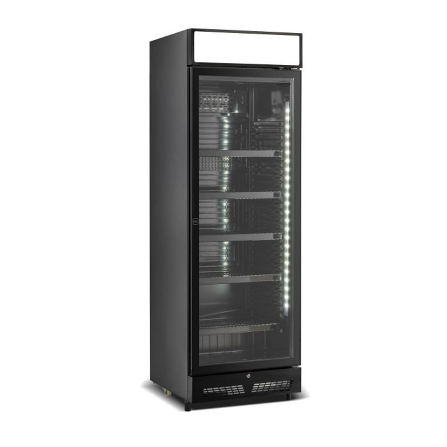 Refrigerator cu ușă din sticlă, negru, cu boxă de iluminat, SVE-450 BLC, Combi Steel