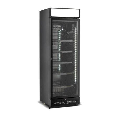 Refrigerator cu ușă din sticlă, negru, cu boxă de iluminat, SVE-450 BLC, Combi Steel
