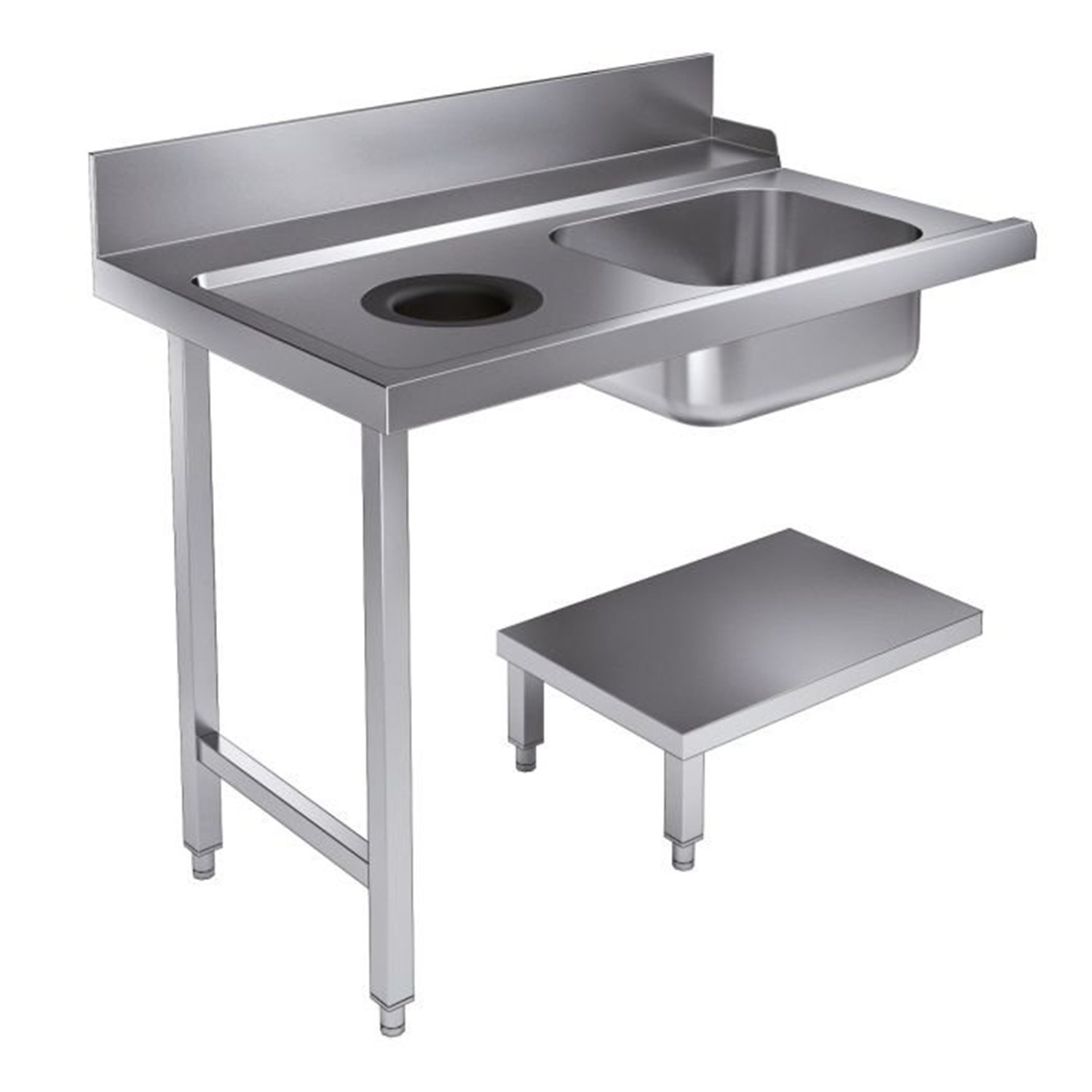 Masă de intrare, raft inferior cu orificiu pentru deșeuri, 1200 stânga, 7280.0045-0046, Combi Steel
