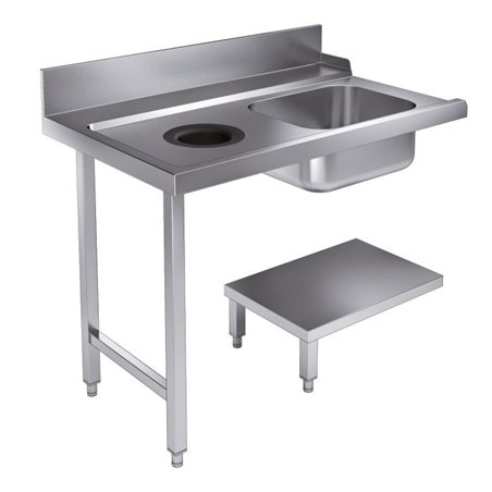 Masă de intrare, raft inferior cu orificiu pentru deșeuri, 1200 stânga, 7280.0045-0046, Combi Steel
