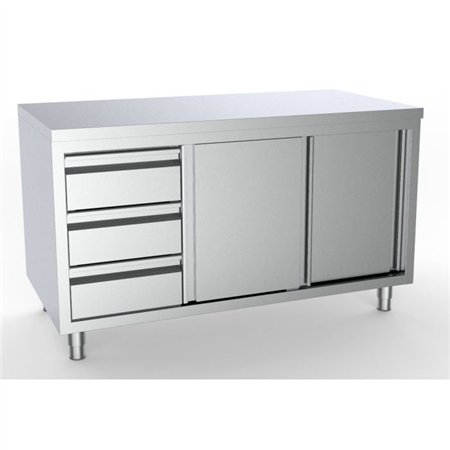 Masă de lucru cu uși glisante și sertare, 2000 mm, stânga, 700 WORKTABLE SLIDING DOORS DRAWERS LEFT 2000, Combi Steel