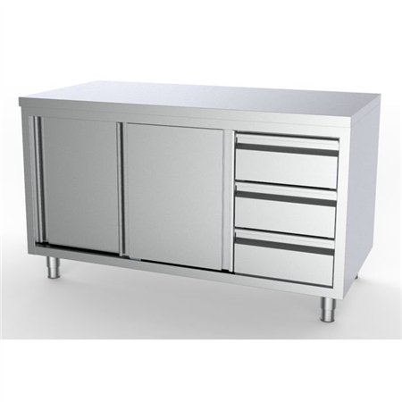 Masă de lucru cu uși glisante și sertare, 1800 mm, dreapta, Combi Steel