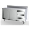 Masă de lucru cu uși glisante și sertare, dreapta, cu spătar, 1600, Combi Steel