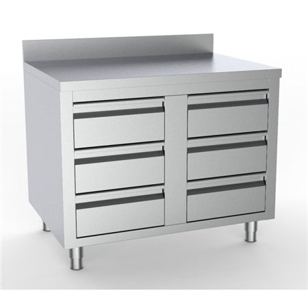 Masă de lucru, cu 6 sertare și spate înalt, 700 WORKTABLE WITH 6 DRAWERS WITH UPSTAND 1000, Combi Steel