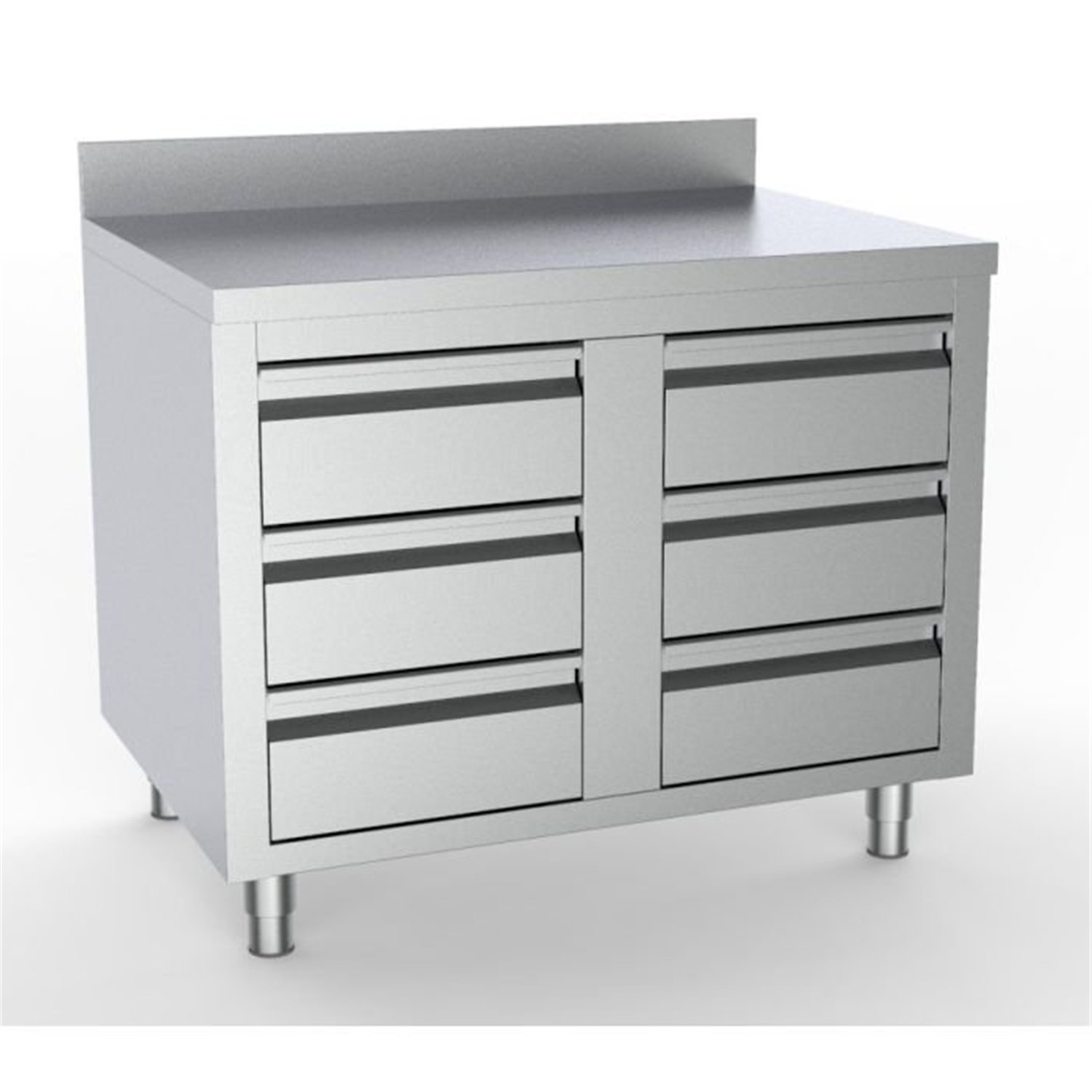 Masă de lucru, cu 6 sertare și spate înalt, 700 WORKTABLE WITH 6 DRAWERS WITH UPSTAND 1000, Combi Steel