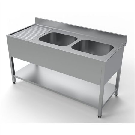 Unitate chiuvetă, cu raft inferior, 2 compartimente, 1600 mm, Combi Steel