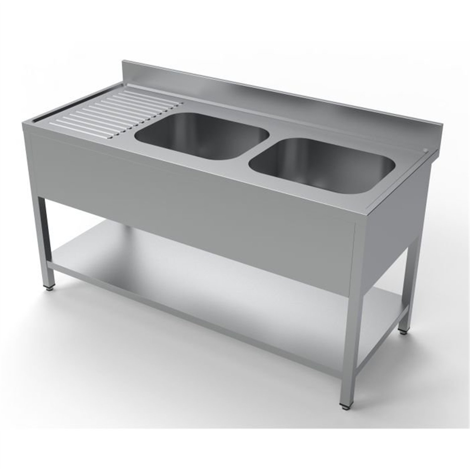 Unitate chiuvetă, cu raft inferior, 2 compartimente, 1600 mm, Combi Steel