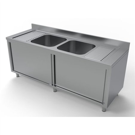 Unitate chiuvetă, cu uși glisante, 2 compartimente, 2000 mm, Combi Steel