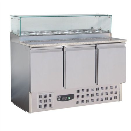 Mese de preparare pizza, cu 3 uși din sticlă, PIZZA COUNTER WITH GLASS 3 DOORS, Combi Steel