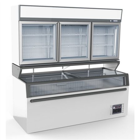 Ladă frigorifică montată pe perete, unitate cu 3 uși din sticlă, albă, Combi Steel