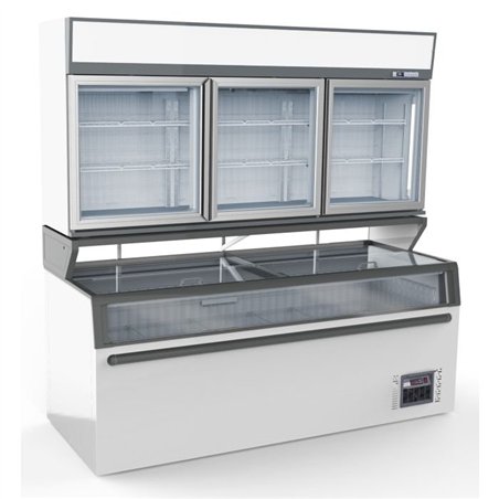 Ladă frigorifică montată pe perete, unitate cu 3 uși din sticlă, albă, Combi Steel