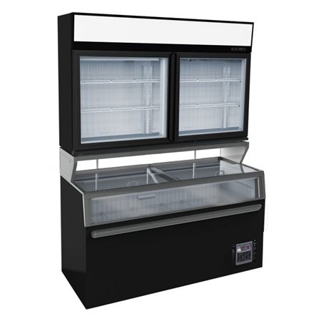Congelator montat pe perete, 2 uși din sticlă, negru, Combi Steel