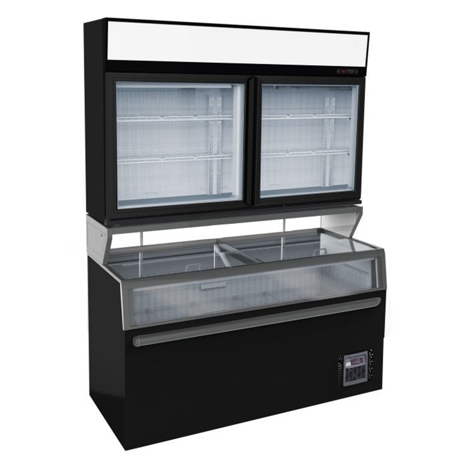 Congelator montat pe perete, 2 uși din sticlă, negru, Combi Steel