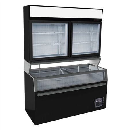 Congelator montat pe perete, 2 uși din sticlă, negru, Combi Steel