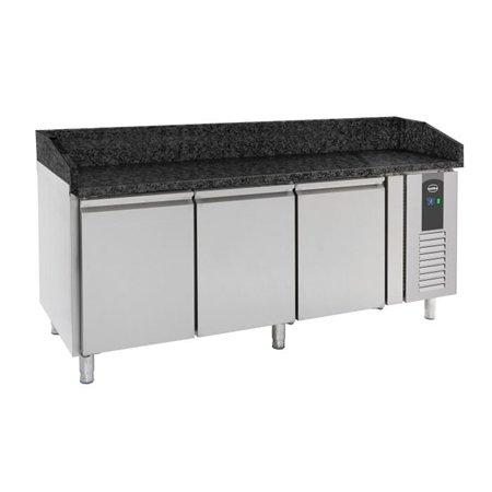 Mese de preparare pizza, 3 uși, blat din granit negru, PIZZA COUNTER 3 DOORS BLACK GRANITE WORKTOP, Combi Steel