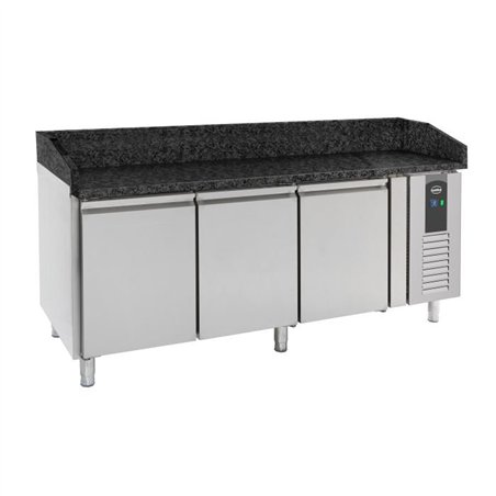 Mese de preparare pizza, 3 uși, blat din granit negru, PIZZA COUNTER 3 DOORS BLACK GRANITE WORKTOP, Combi Steel