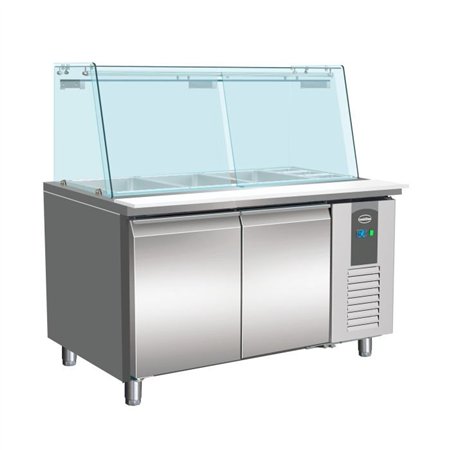 Masă frigorifică cu vitrină din sticlă, 2 uși, 3x 1/1 + 3x 1/6GN, Combi Steel
