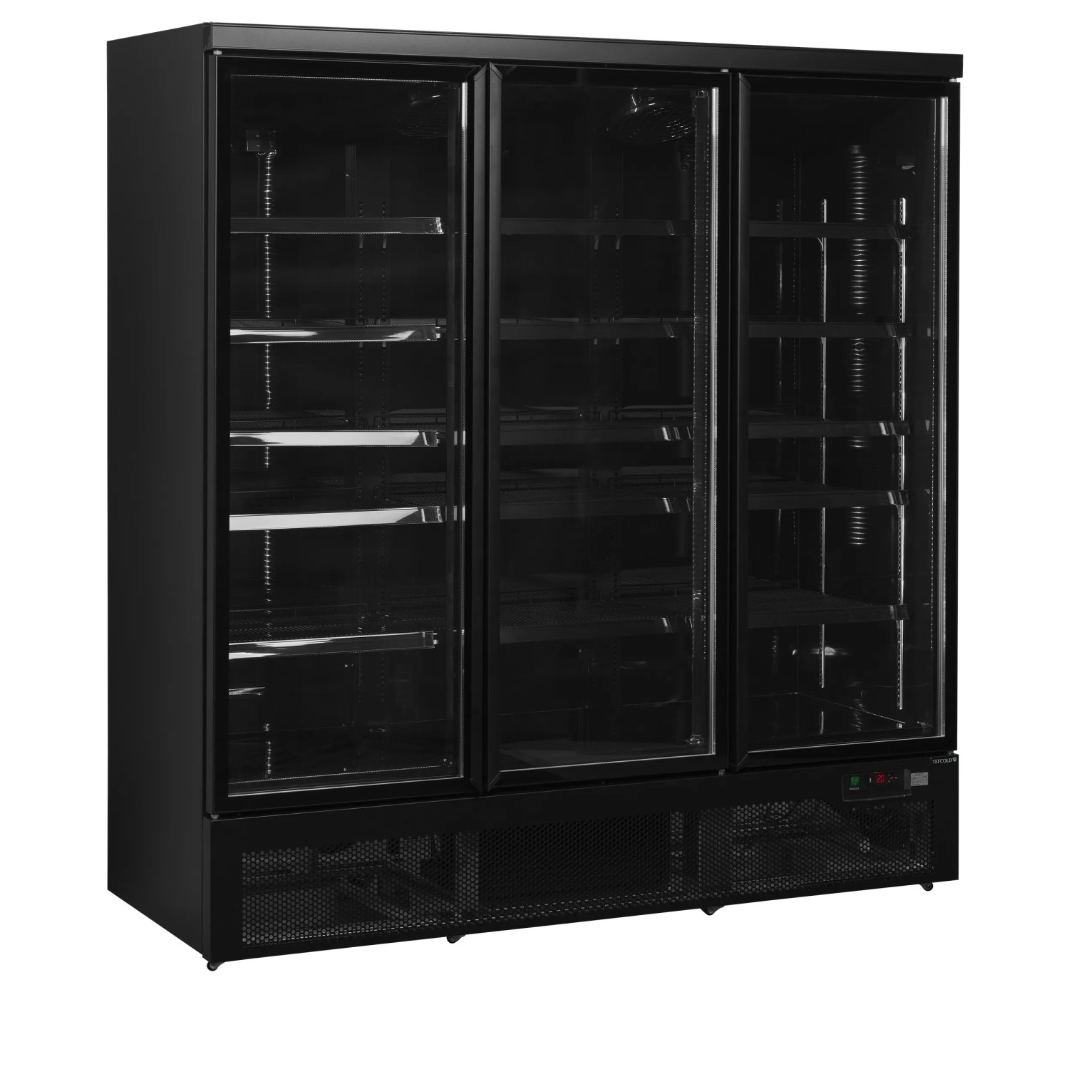 Vitrină frigorifică Tefcold C3DBB, 3 uși sticlă, 1664/1264L, -1/+10°C, R290, Negru RAL9005, 1880x710x2003 mm